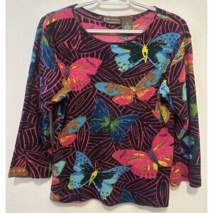 Vintage Y2K Jane Ashley Casual Lifestyle Butterfly Print Top Womens Small